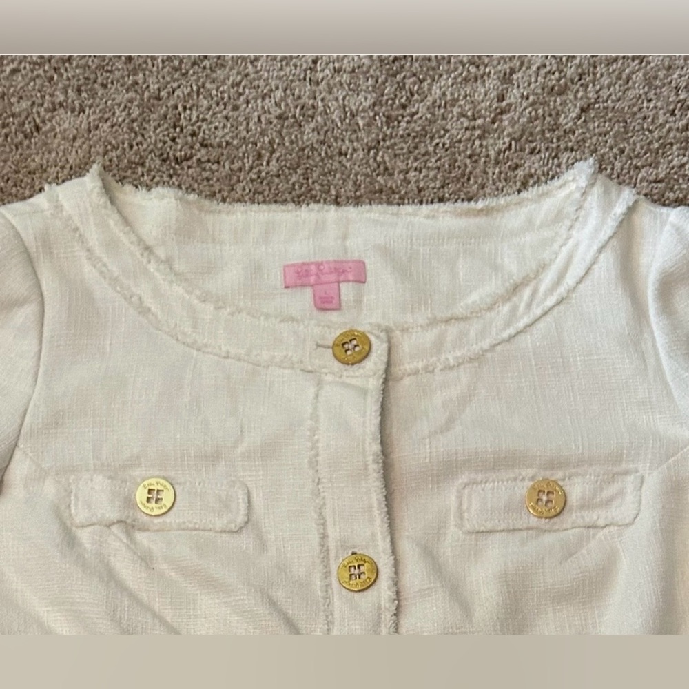 Lilly Pulitzer Cream Millie Linen Blend Jacket with Gold Buttons, Size Large - Picture 5 of 15